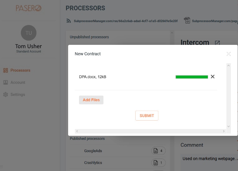 upload data processing agreements and set permissions